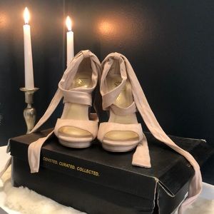 Lulu’s Blush Suede Lace-up Platform Heels NIB SZ 6